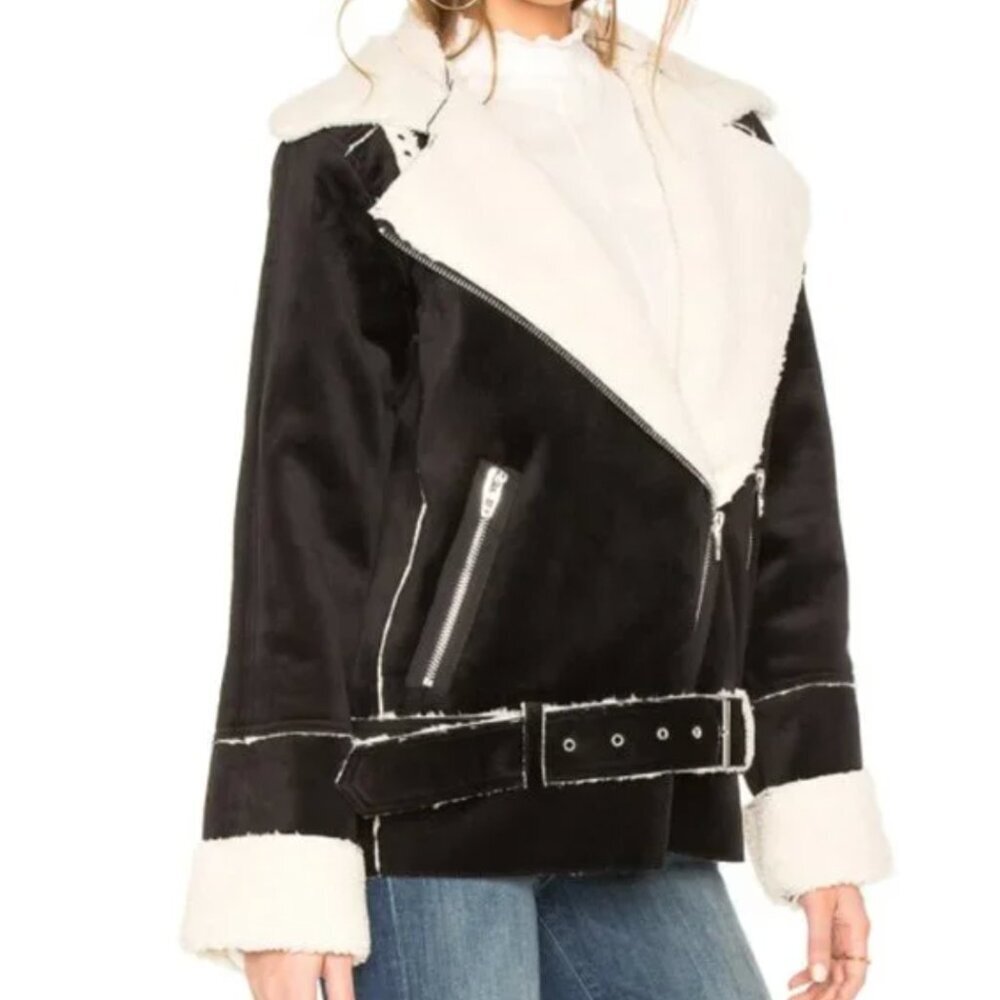 BLANK NYC Down and Out Black Warm Thick Shearling Oversized Zip Jacket Size S